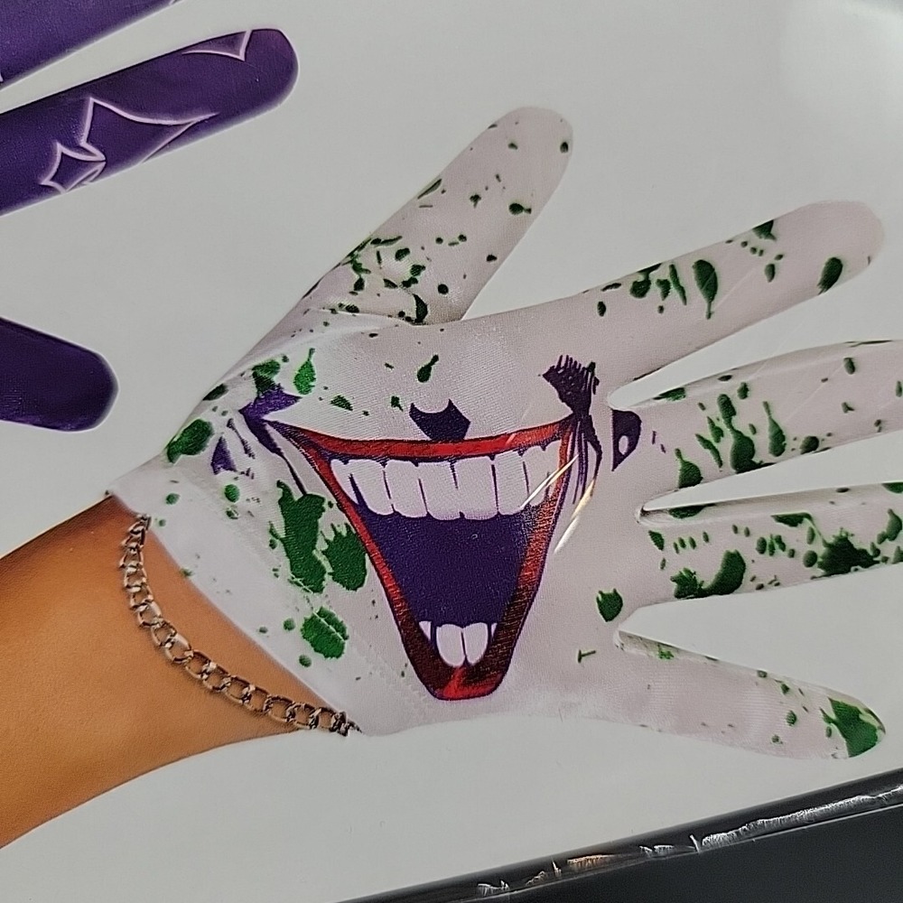 The Joker Gloves with Laughing Mouth Costume DC Comics Cosplay Purple Green - Picture 3 of 7